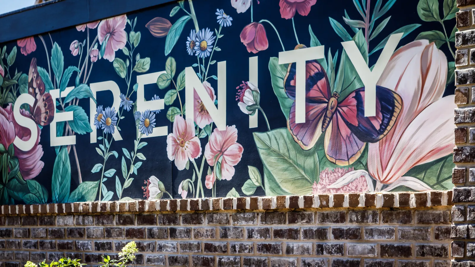 a wall with flowers