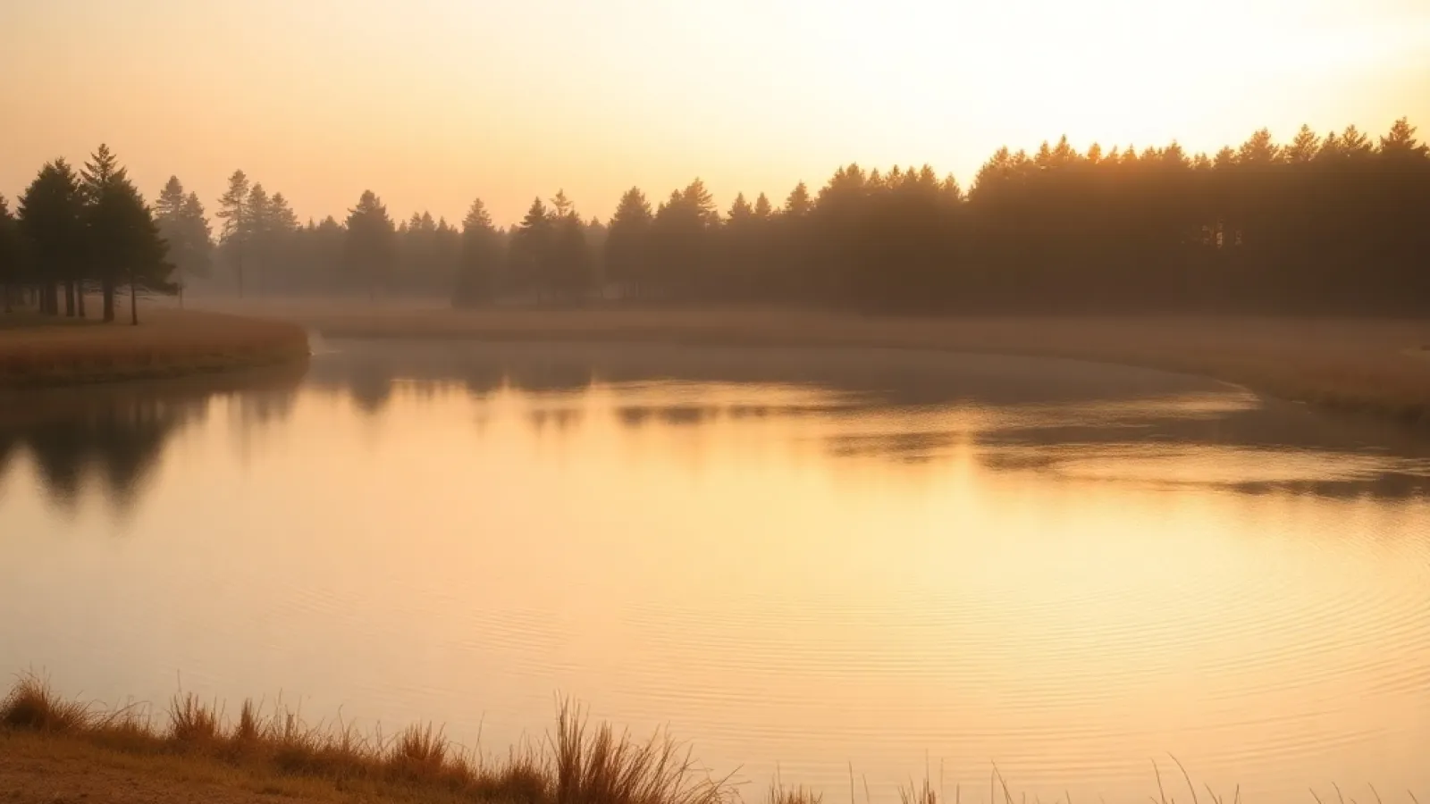 a body of water with trees in the background