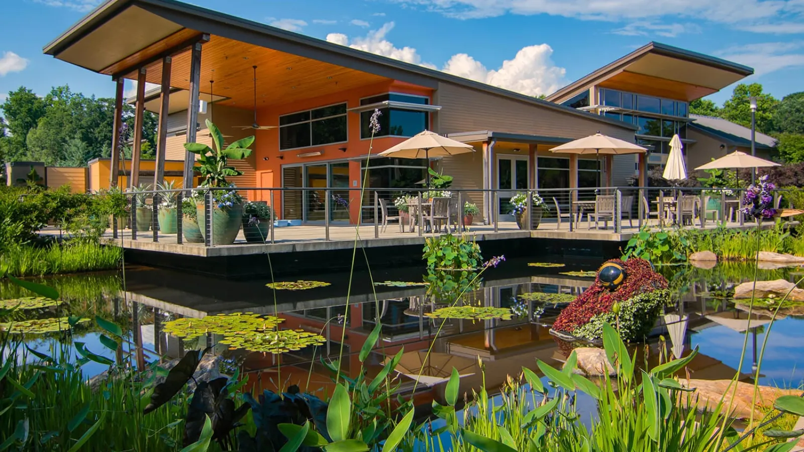 a house with a pool and a large deck