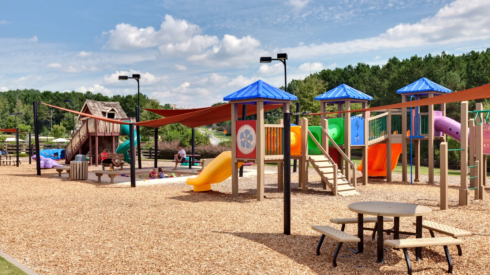 a playground with a slide