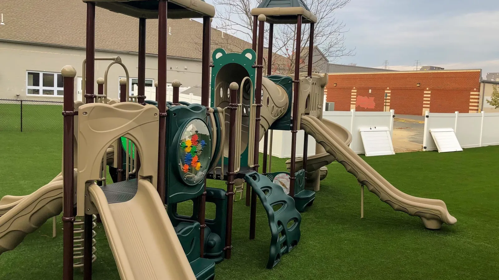 a playground with a slide