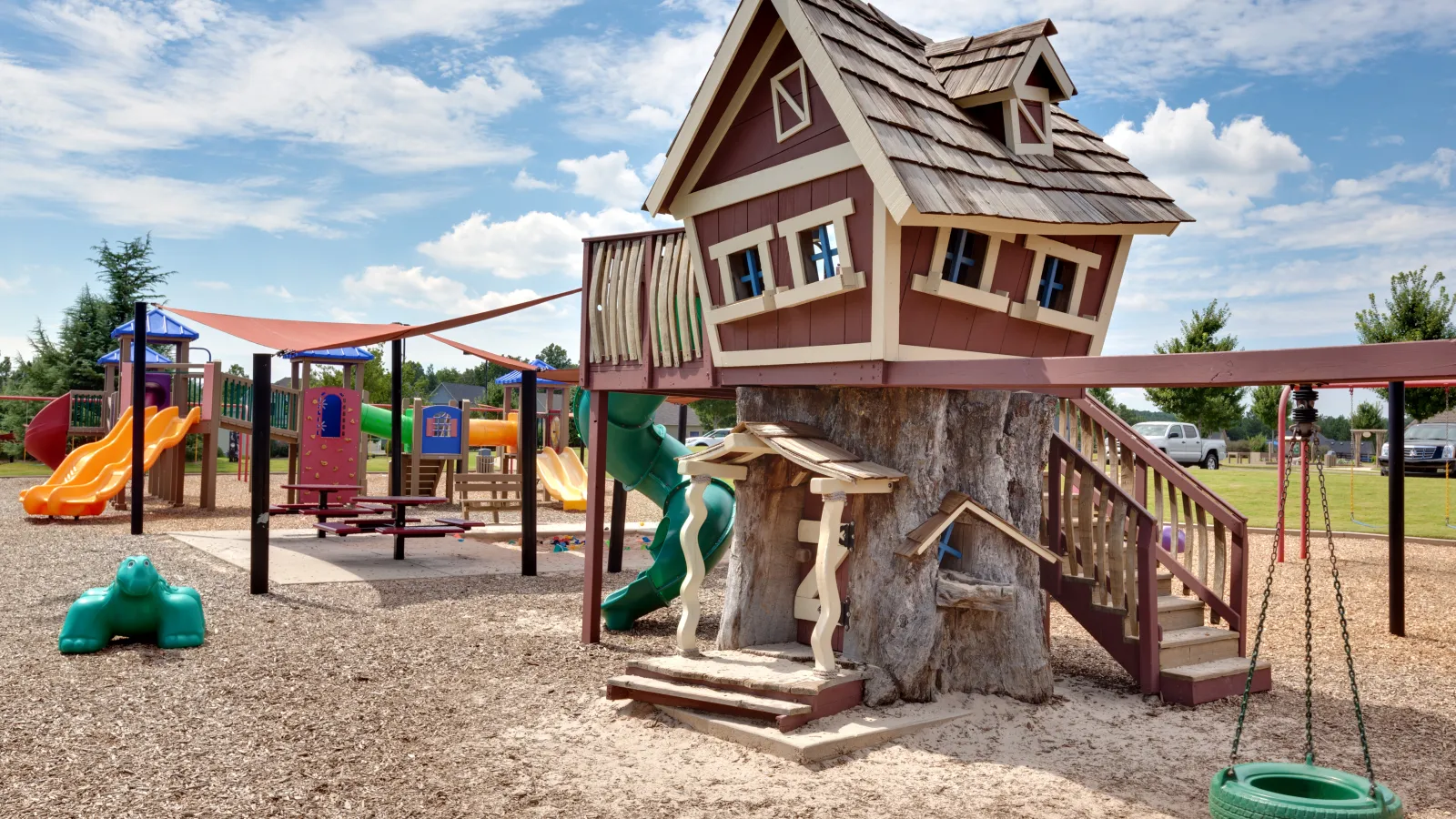 a small play structure in a playground