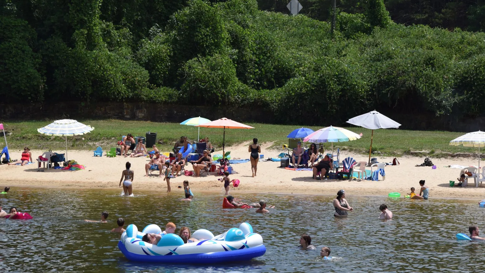 a group of people in a pool