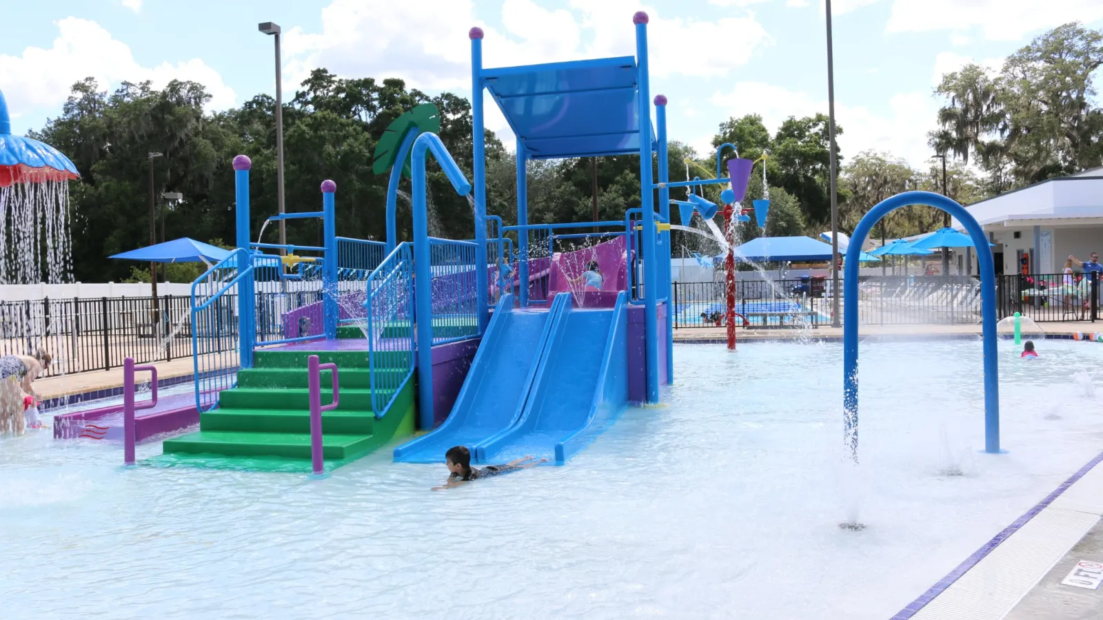 a children's playground with slides