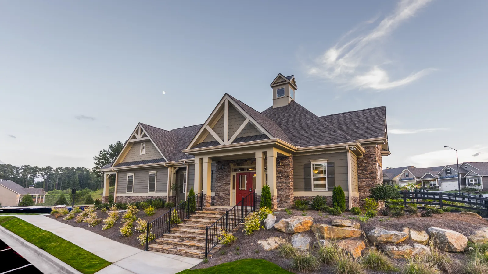 a house with a stone driveway