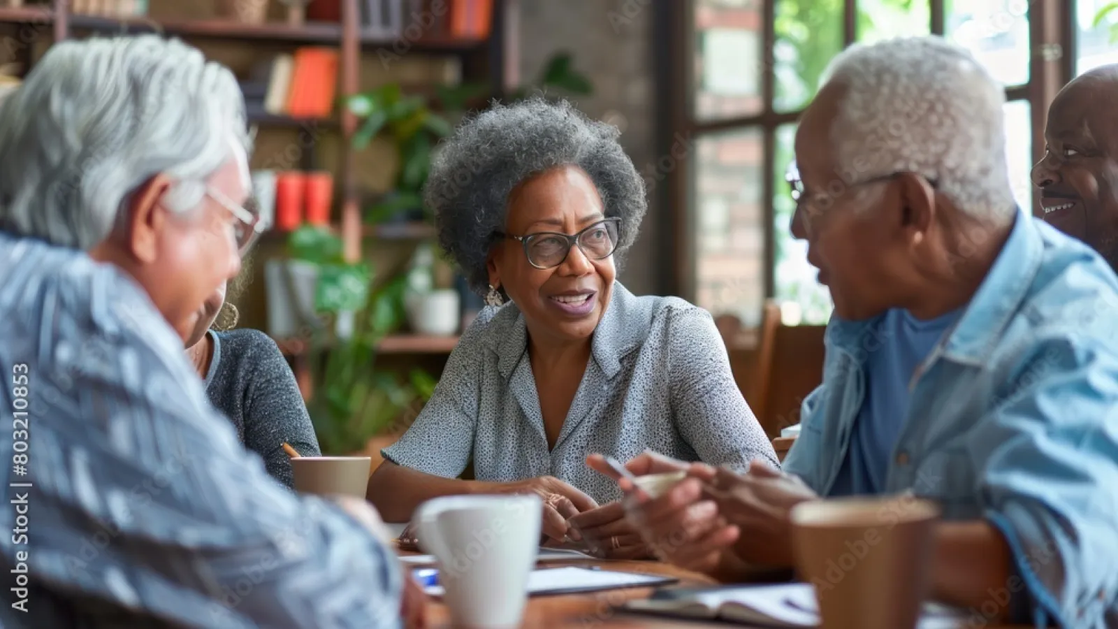 a group of people sitting at a table