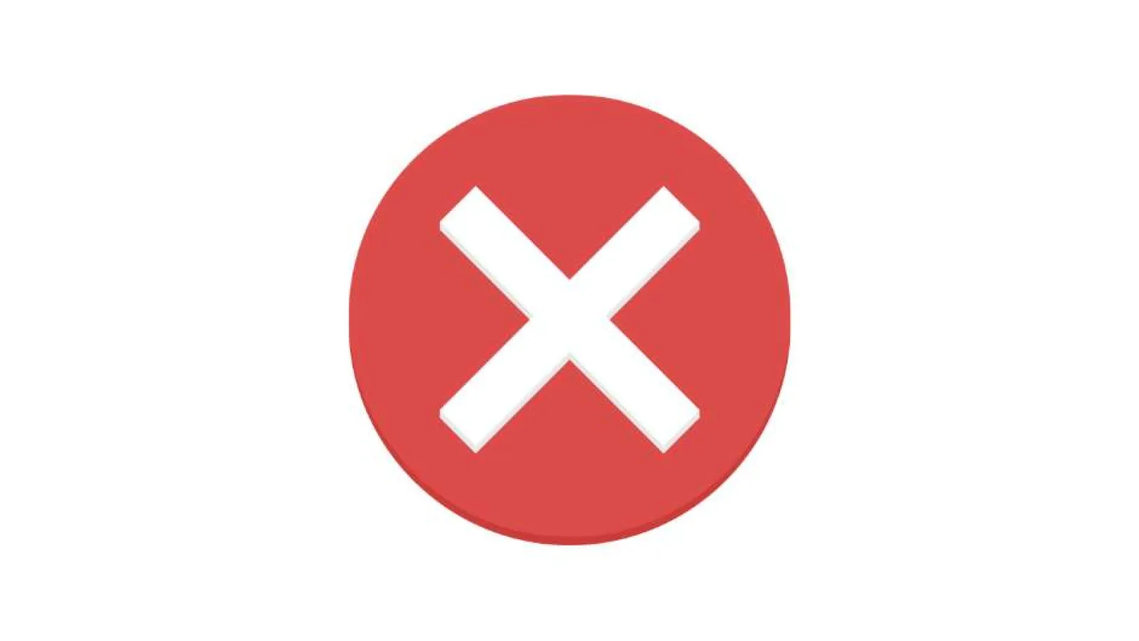 Red circle with a white cross mark indicating error or cancellation on a white background.