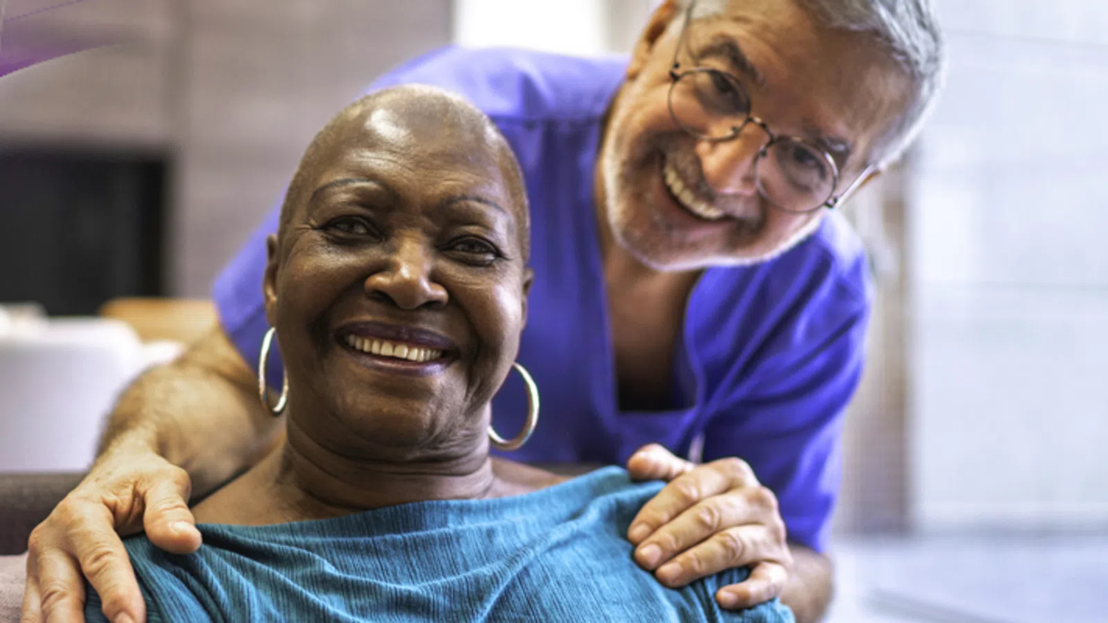 a woman and a man smiling