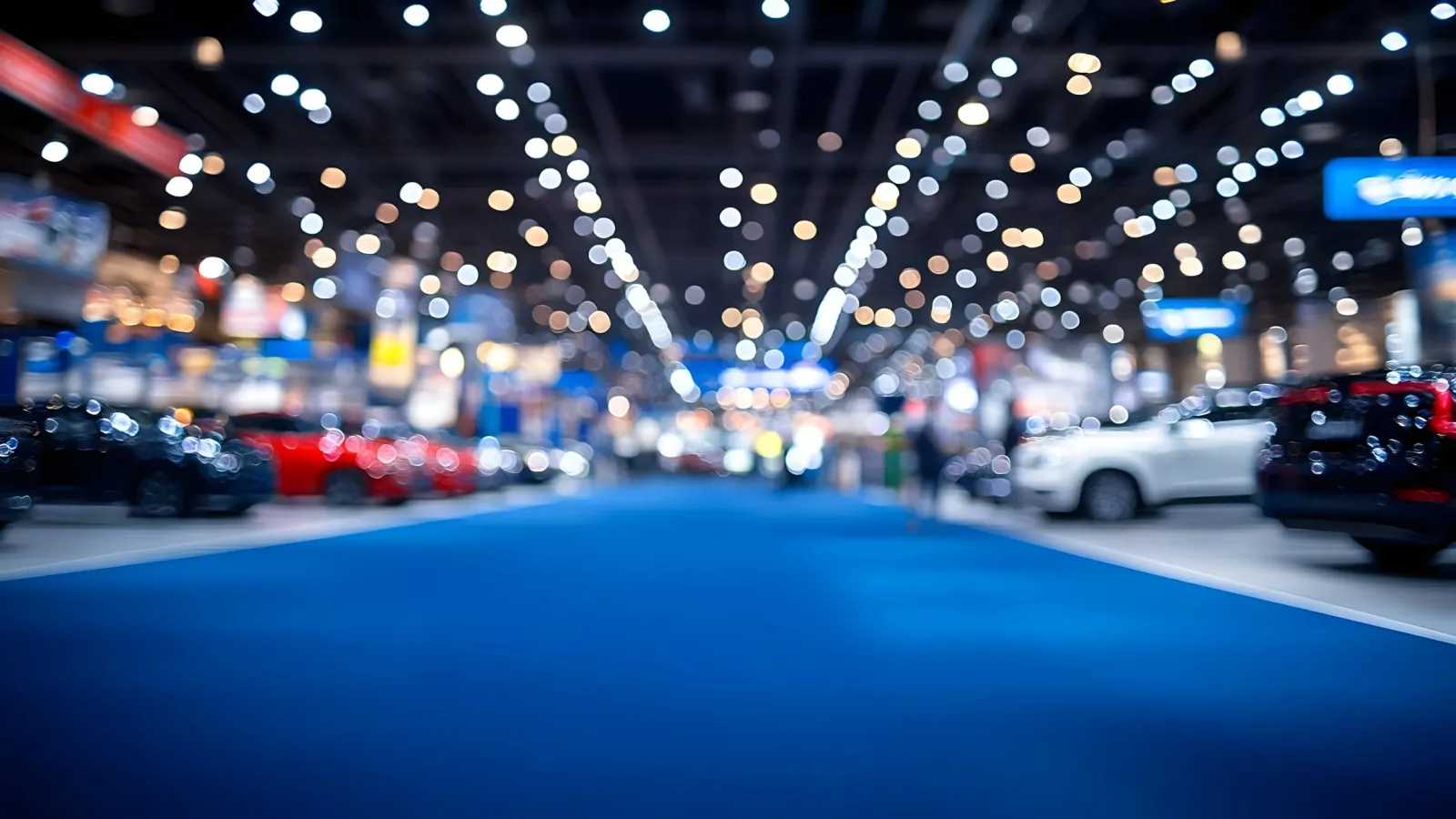 Blurred wide view of a car exhibition hall