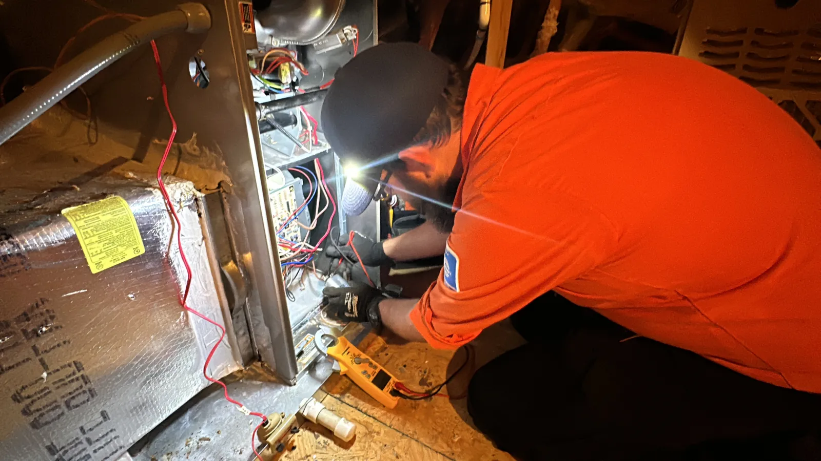 Estes Services Tech working on a Bryant Furnace in Marietta, Ga