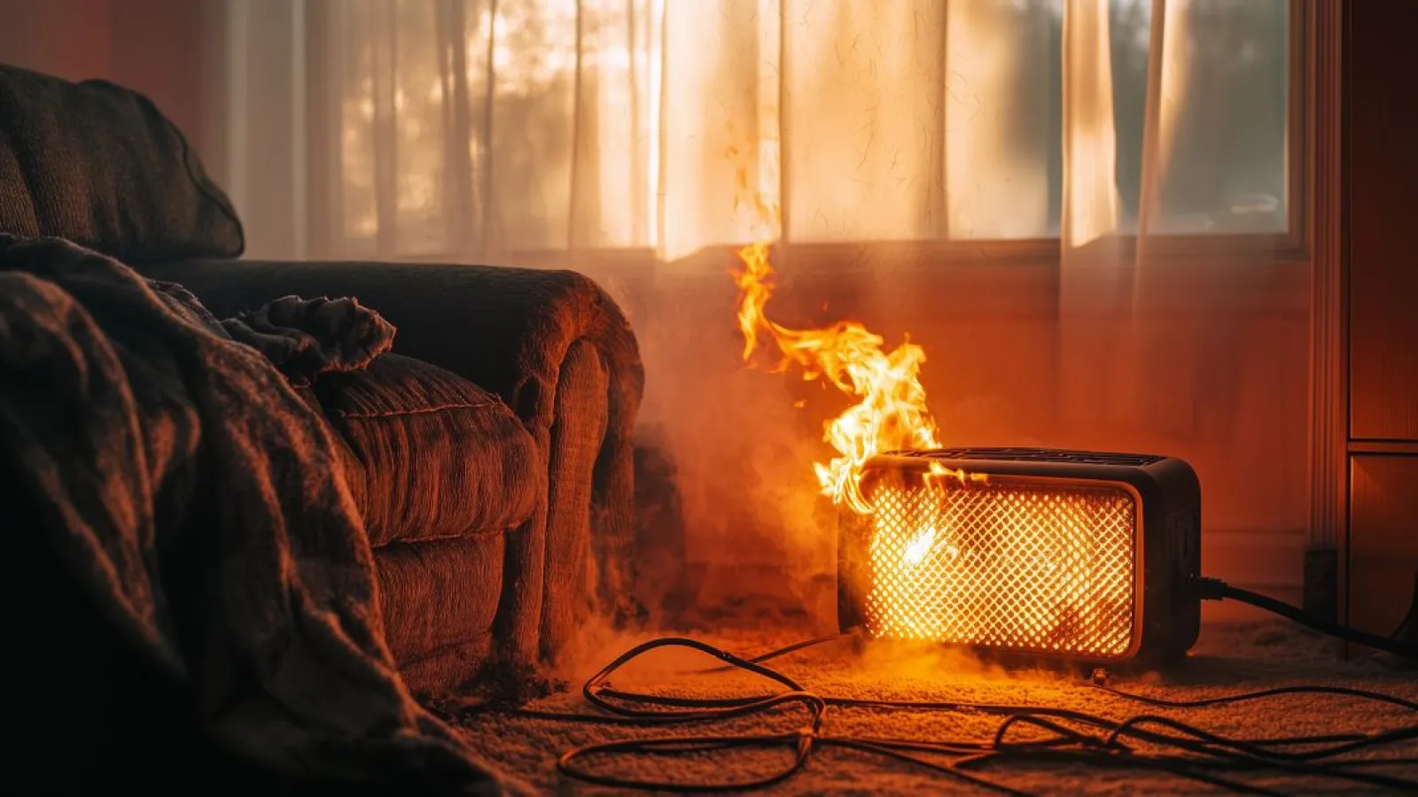 Space Heater on Fire in a Living Room