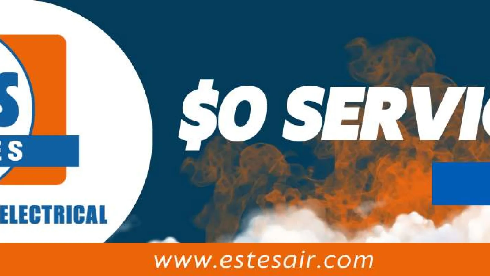Estes Services logo with $0 service fee offer for heat, air, plumbing, and electrical services all January.