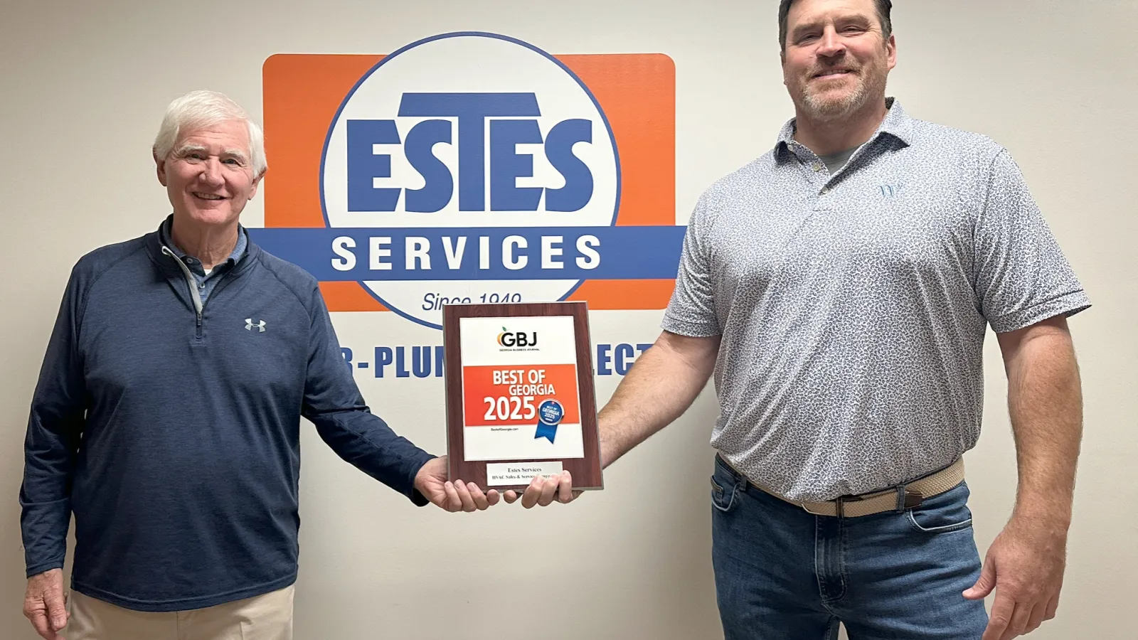 Tommy and Brian Estes with Award of Best of Georgia 2025 for HVAC Services contractors