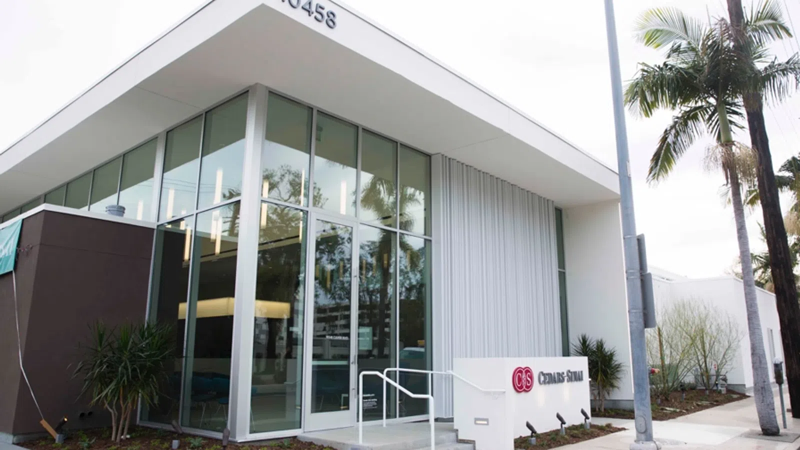 a building with glass doors