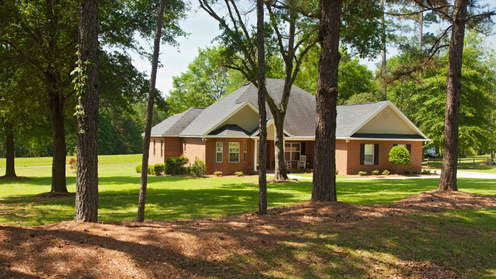 a house with trees around it