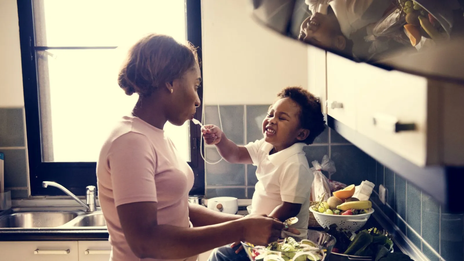 Mom and Son in Kitchen