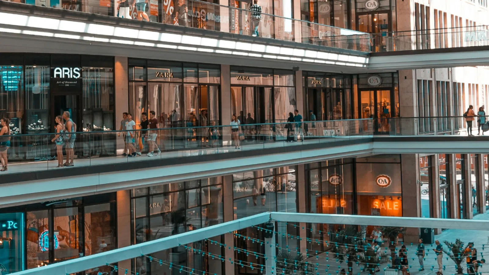 a high angle view of a shopping mall
