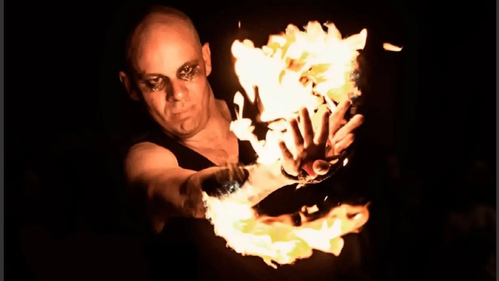 a man holding a fire