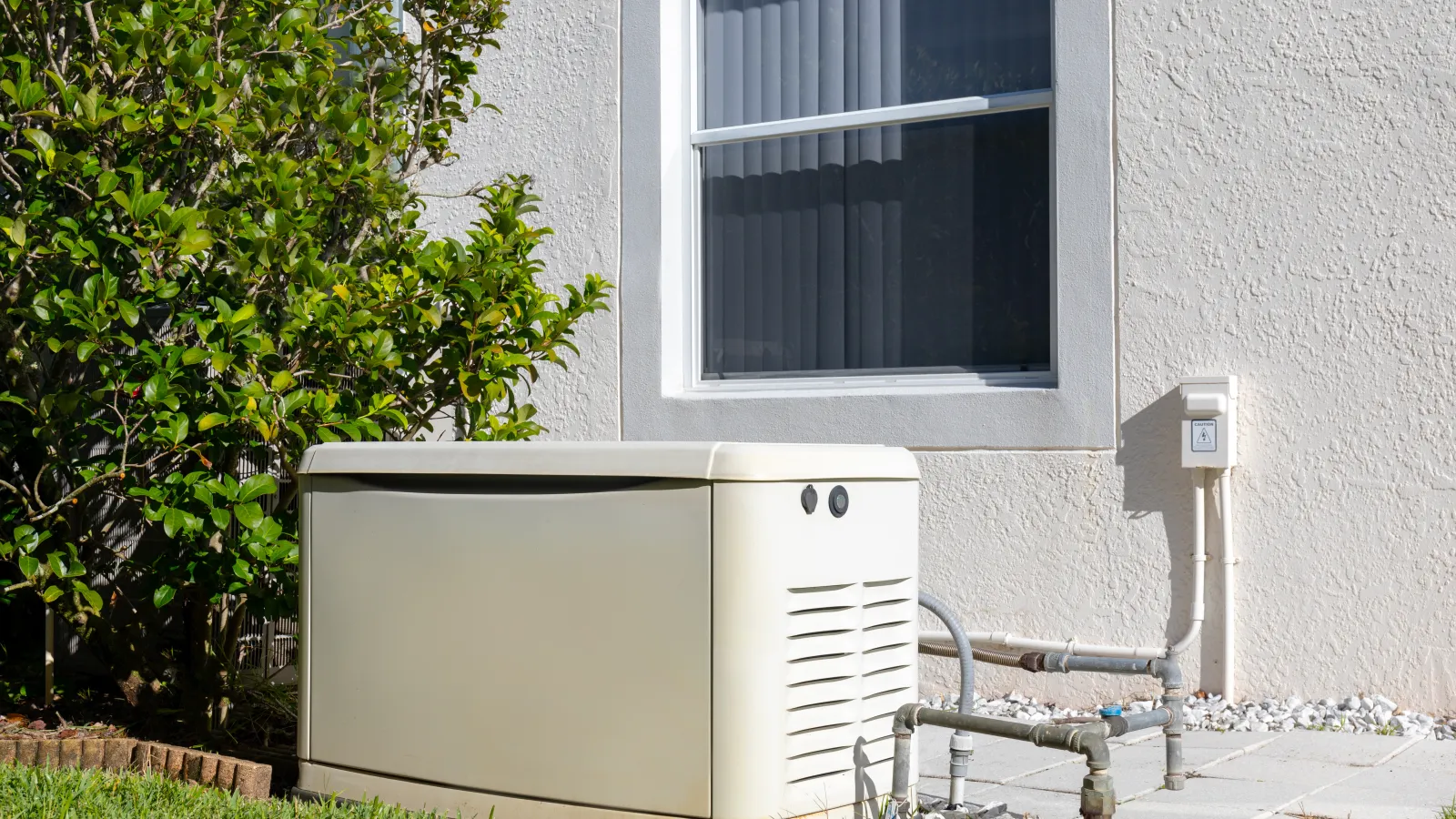 a white box outside a building