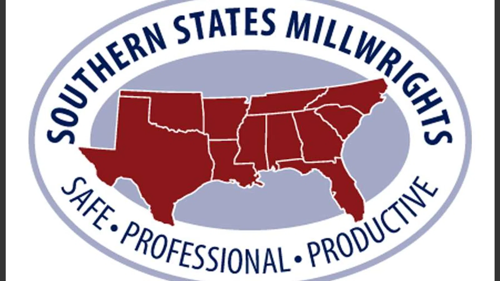 Southern States Millwrights logo with a map of southern U.S. states emphasizing safe, professional, and productive work.