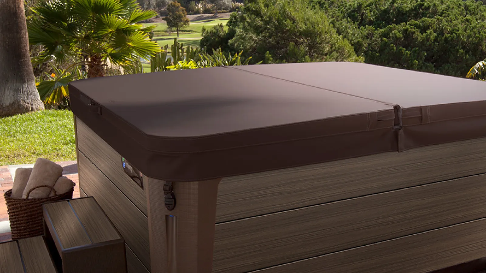 a deck with a white cover