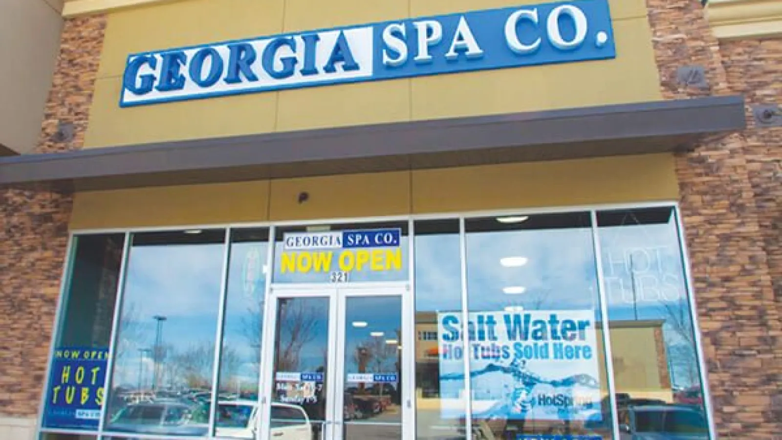 a store front with a sign
