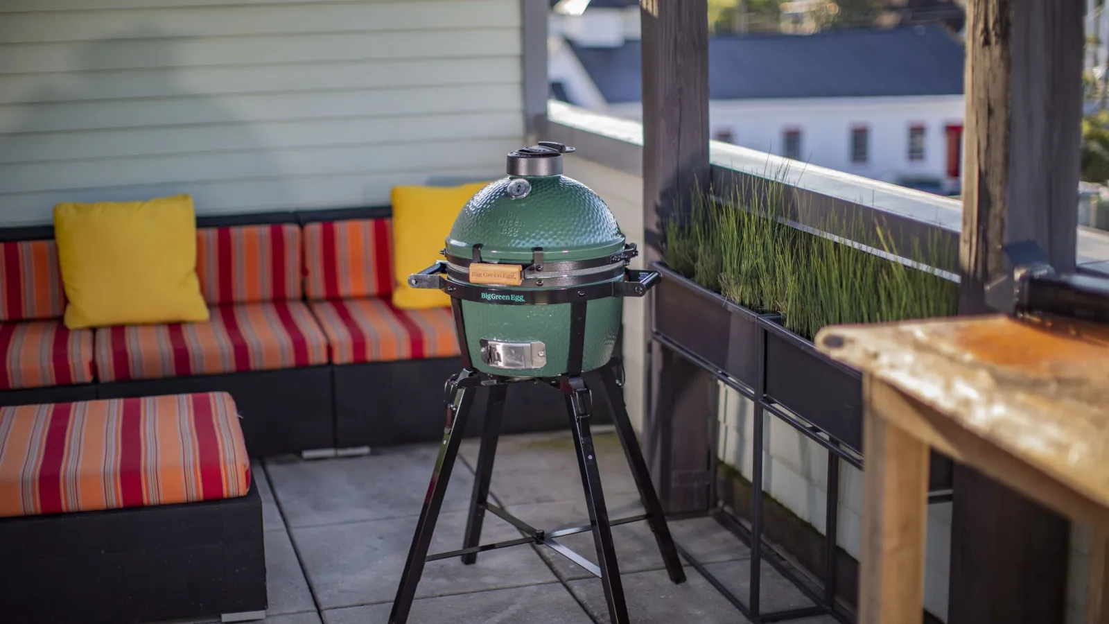 a green gas tank on a table