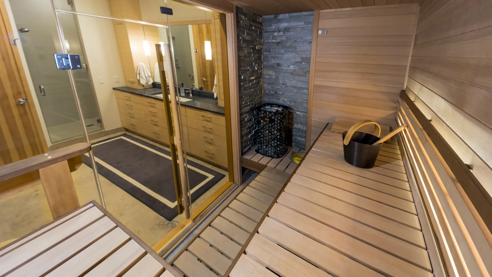 a sauna in a bathroom