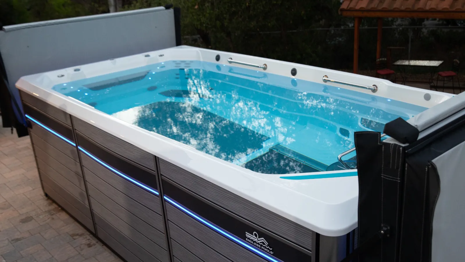 a swimming pool outside