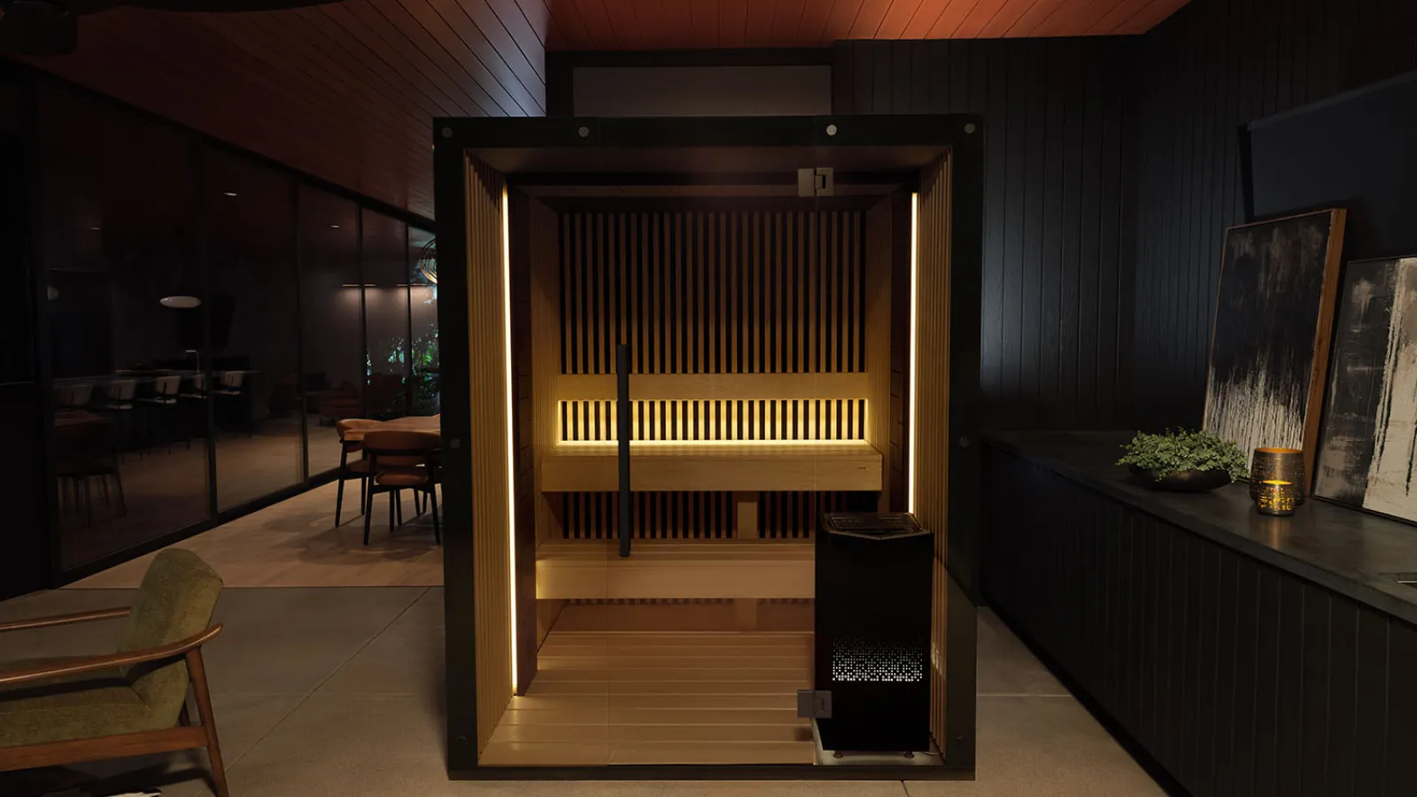 a sauna in a room