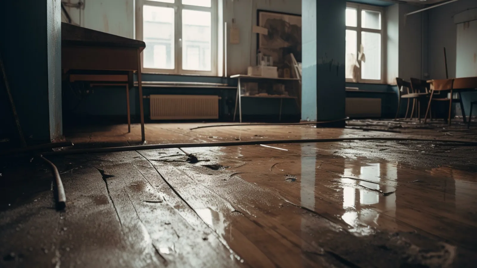 a room with a wood floor and a wood floor