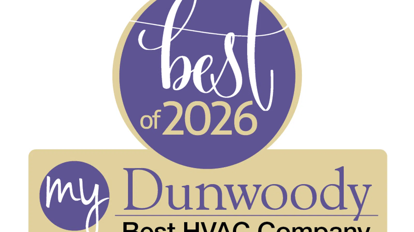 Best of 2026 Dunwoody logo recognizing the best HVAC company with purple and beige colors.