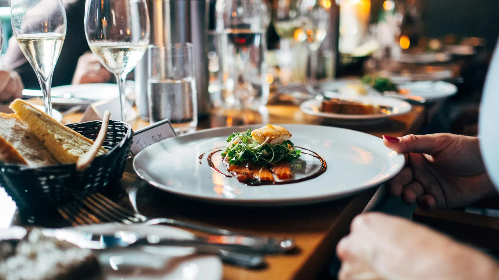 a table is filled with food