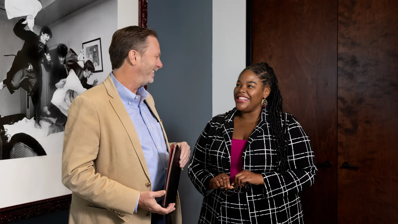 a man and a woman talking