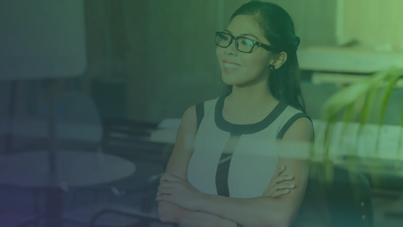 a woman wearing glasses