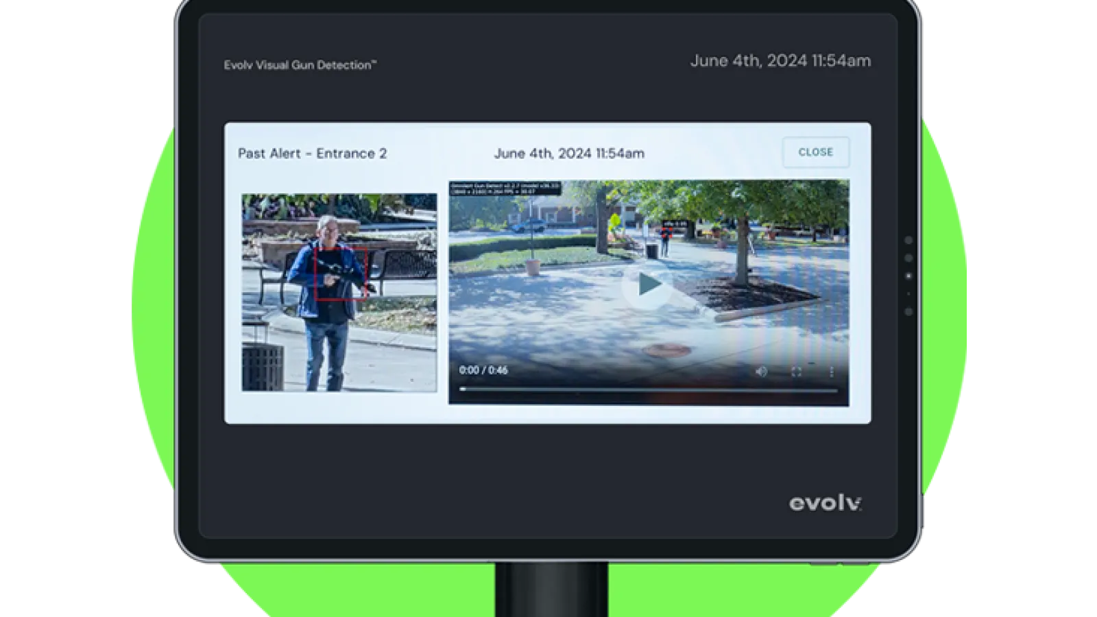 Evolv Visual Gun Detection with alerts and video playback.