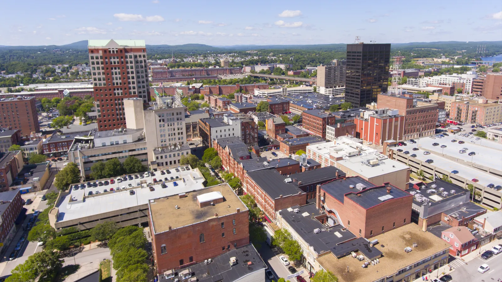 aerial view of downtown manchester, new hampshire