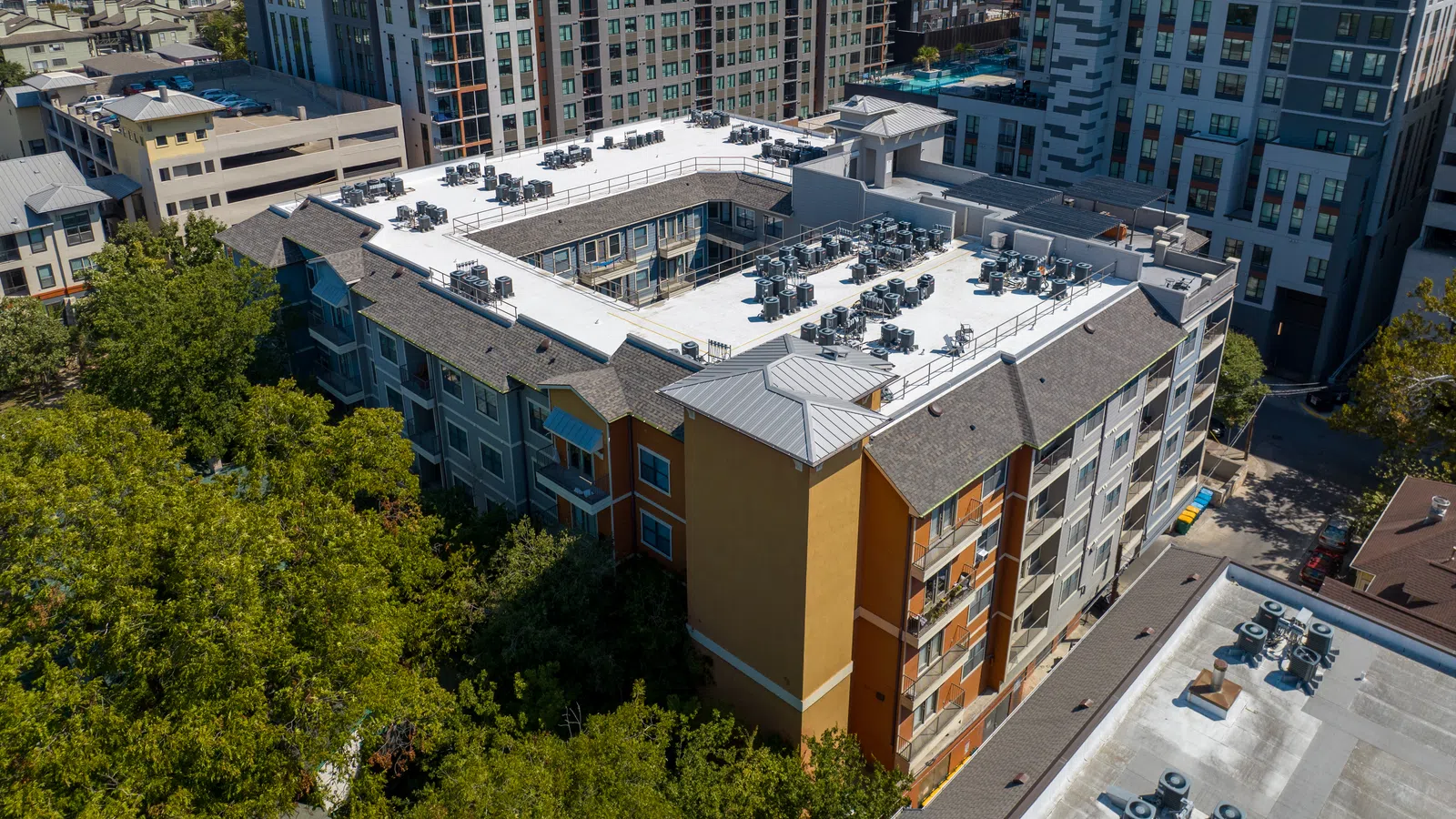 a high angle view of buildings