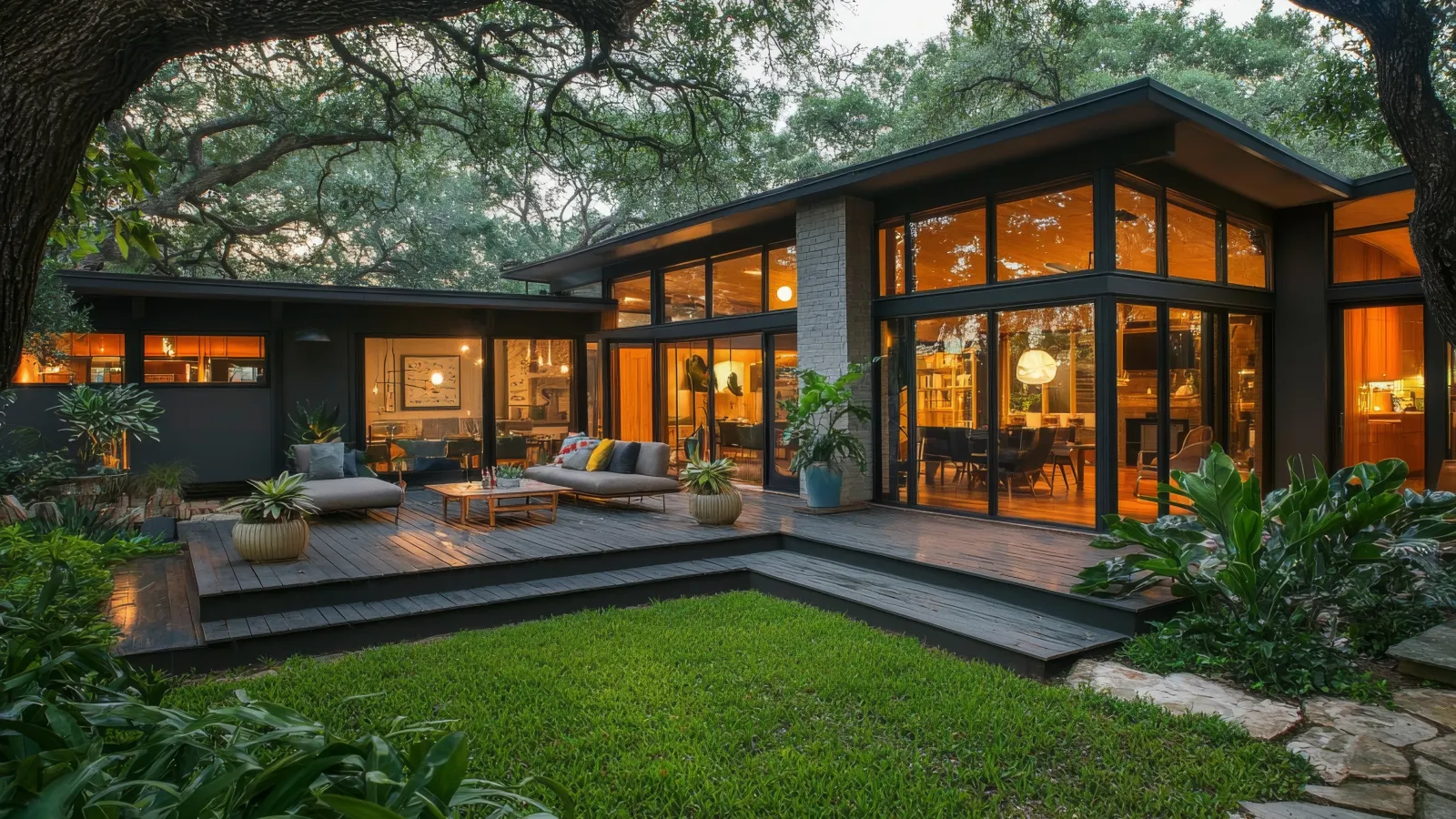 a house with a pool and a deck