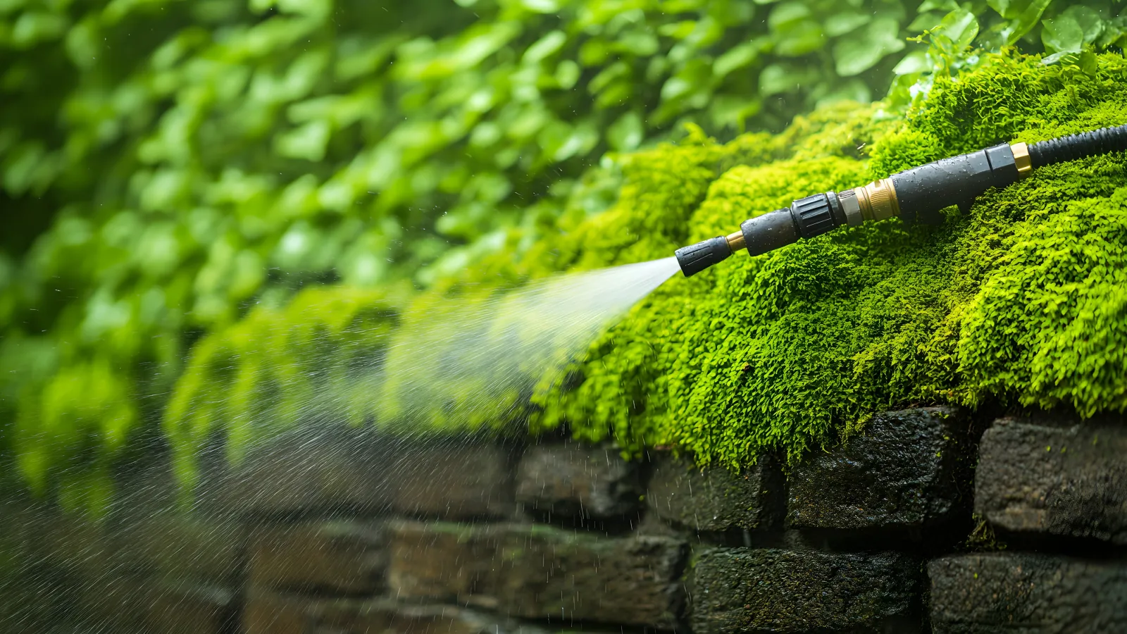 a green plant growing on a brick wall