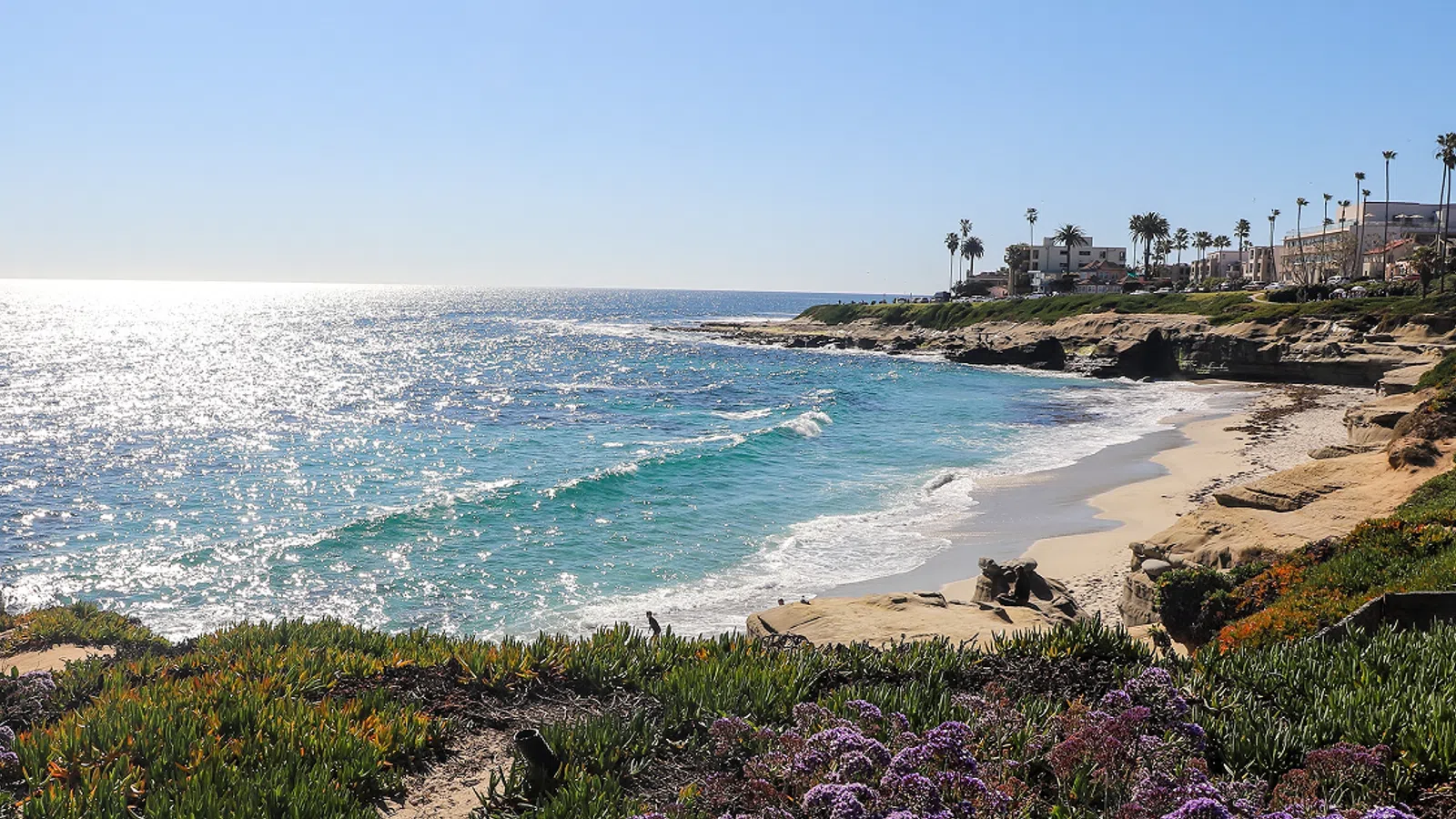 a beach with blue water