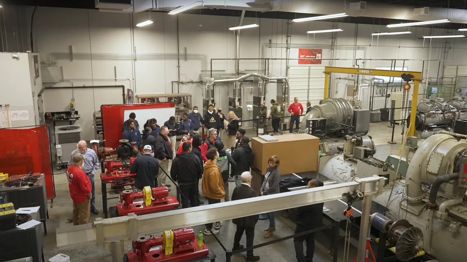 a group of people in a factory