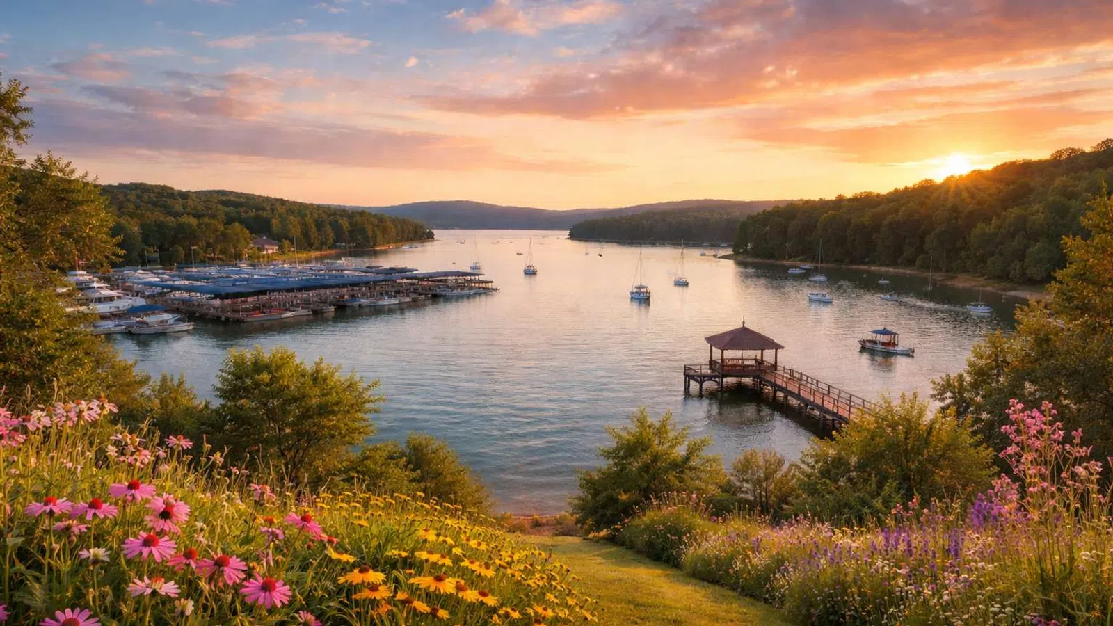 Sunset over Lake Lanier in Flowery Branch Georgia near Meriewther & Tharp Flowery Branch office.