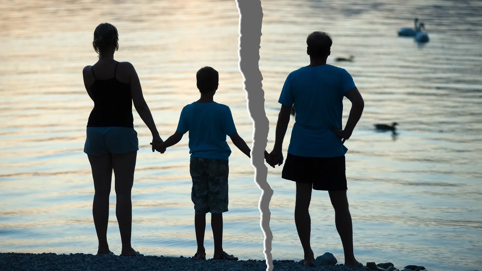 A picture of a family, split to symbolize the question of whether a father can win custody