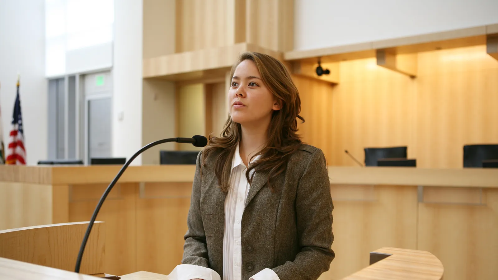 a woman sitting at a desk