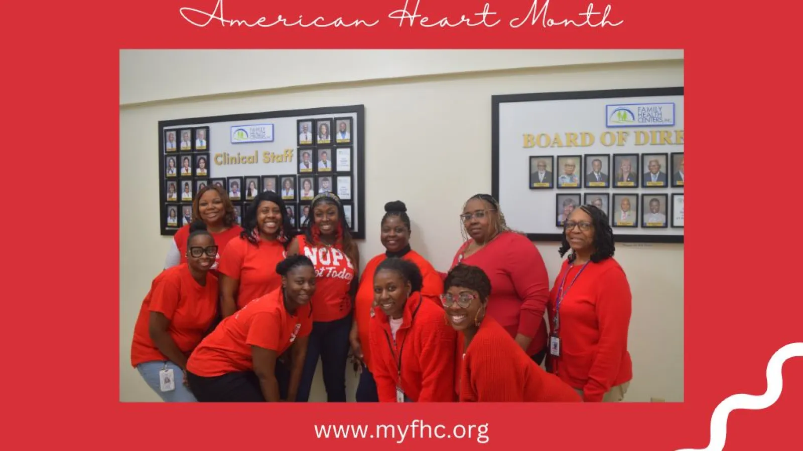 a group of people wearing red shirts