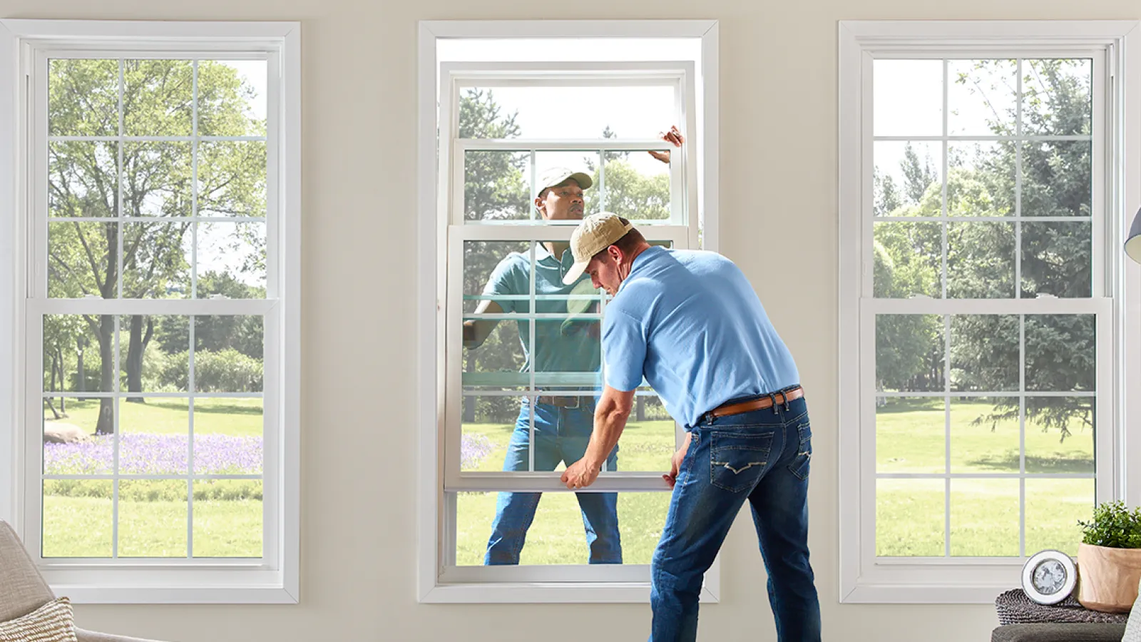 Window contractors installing a new window in Marietta, GA