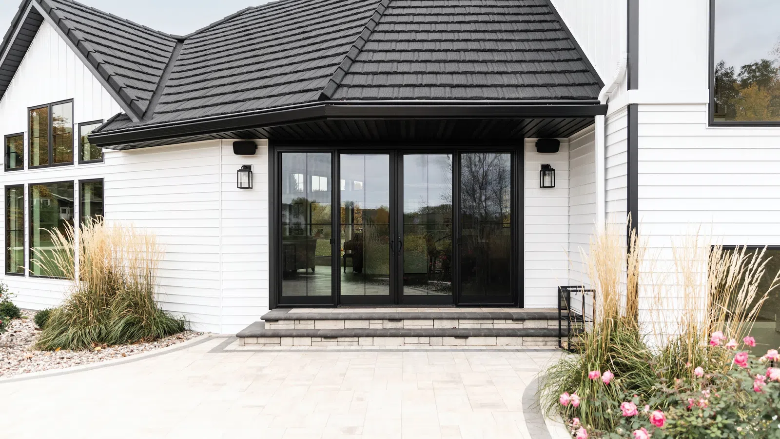 a house with a glass front door