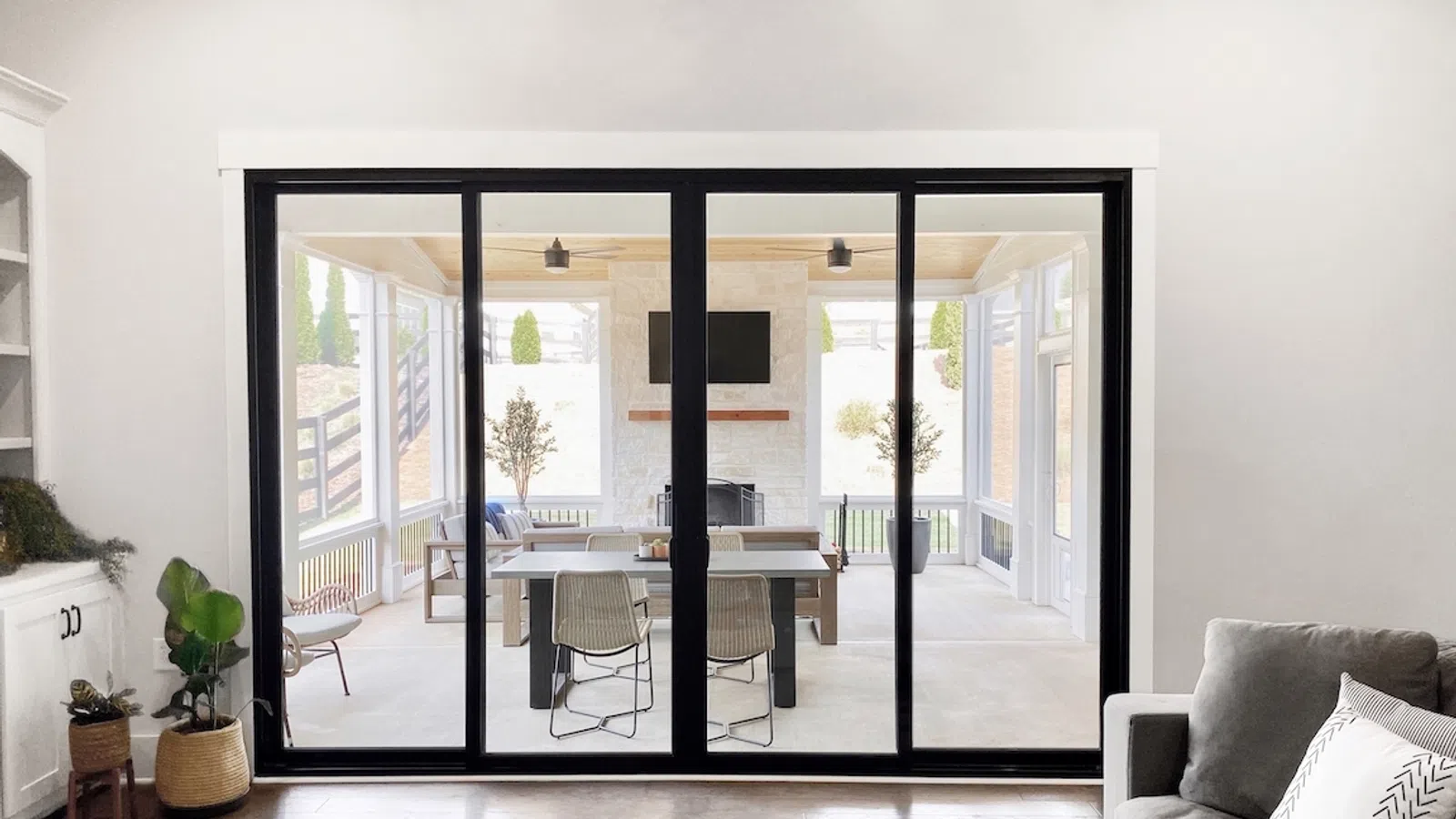 Black sliding patio doors made by Infinity by Marvin
