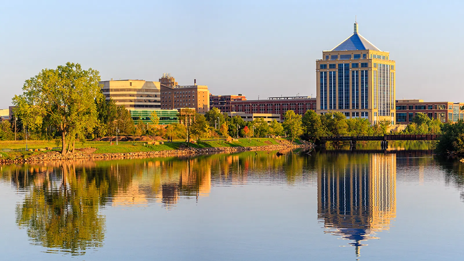 a body of water with buildings along it